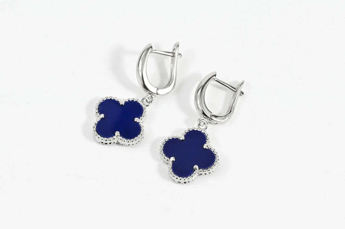 Dangle Silver Earrings Dark Blue clover