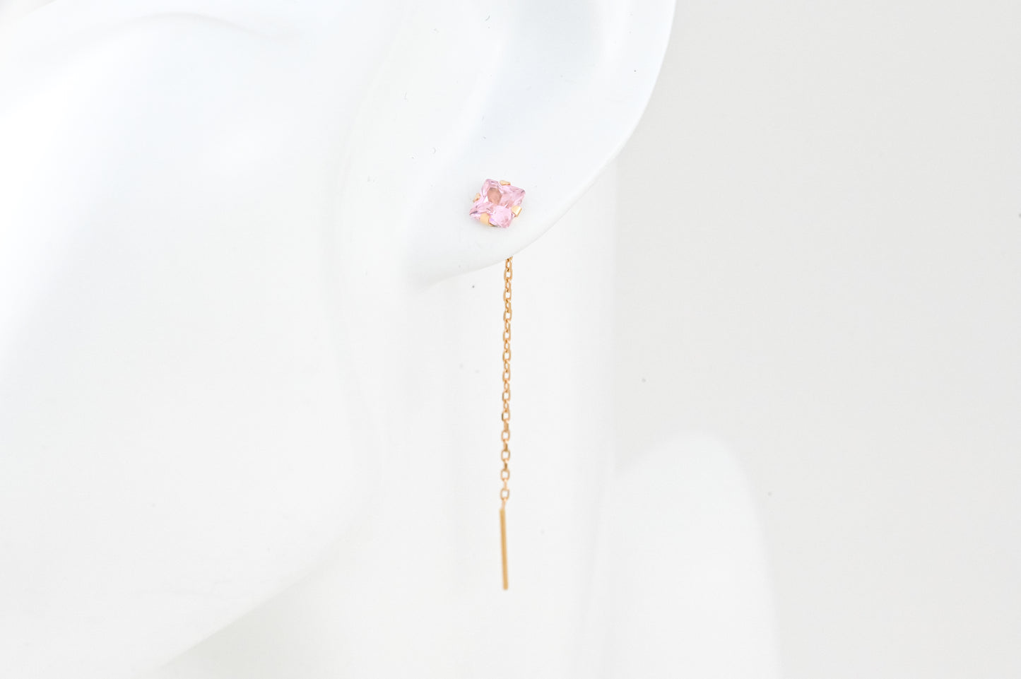 Thread Earrings Pink Zirconia stones