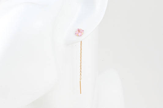 Thread Earrings Pink Zirconia stones