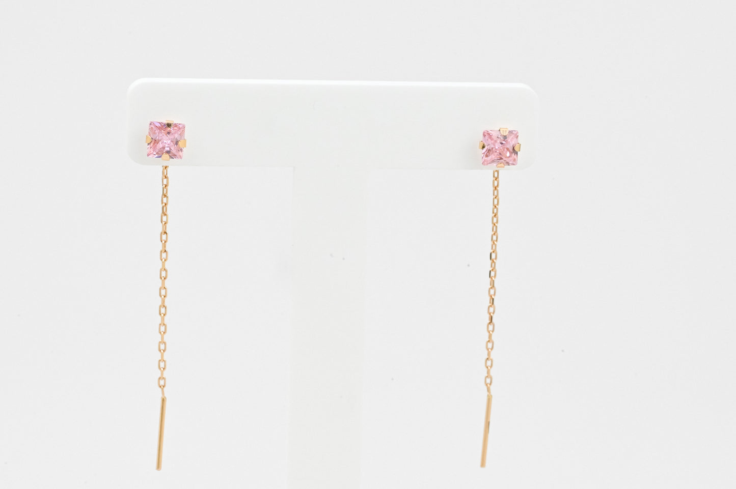 Thread Earrings Pink Zirconia stones