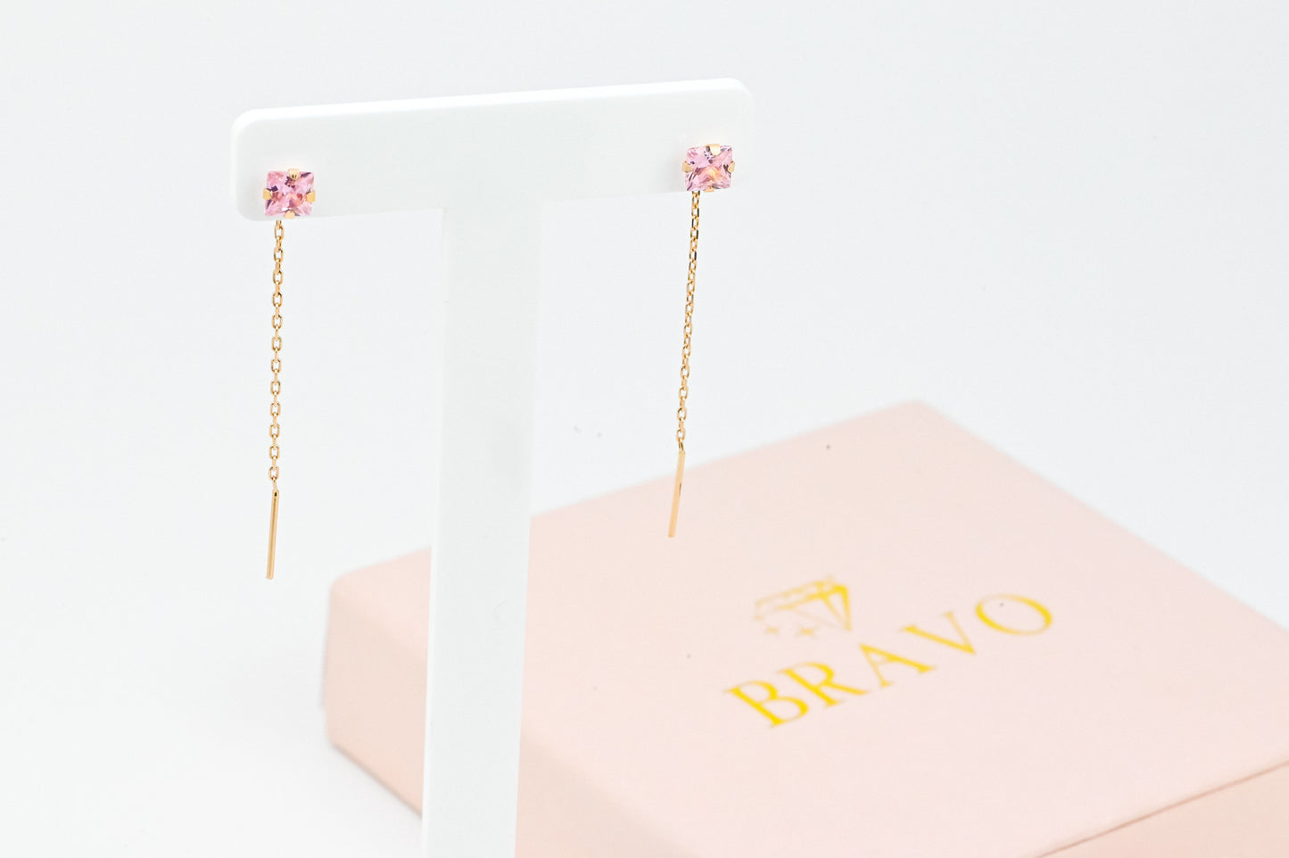 Thread Earrings Pink Zirconia stones