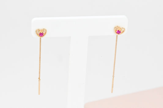 Thread Earrings Pink Heart