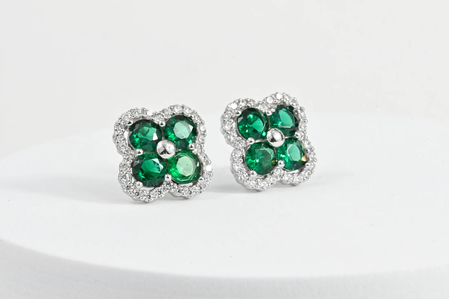 Silver Stud Earrings Green