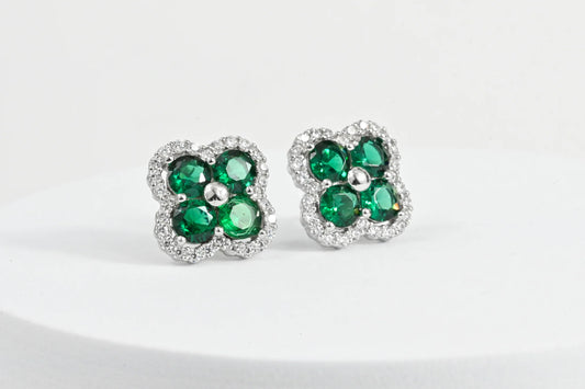 Stud Silver Earrings Green