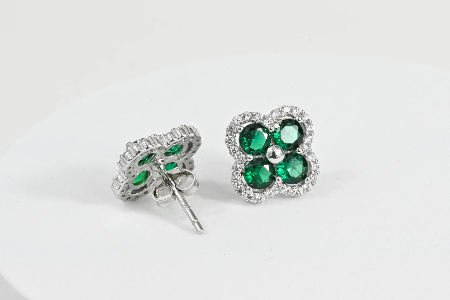 Silver Stud Earrings Green