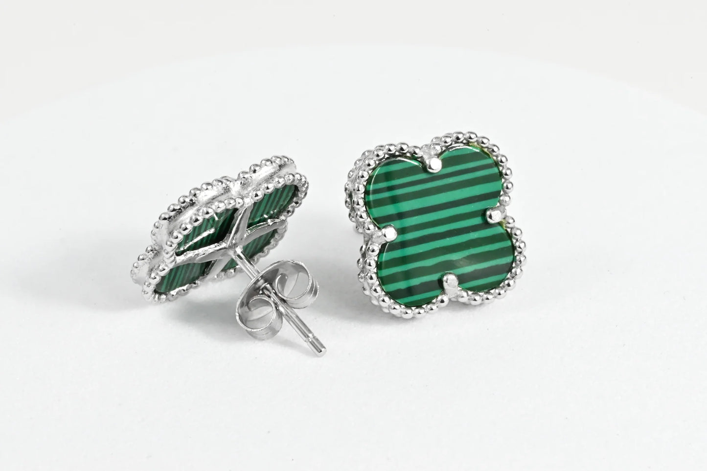 Silver Stud Earrings Malachite