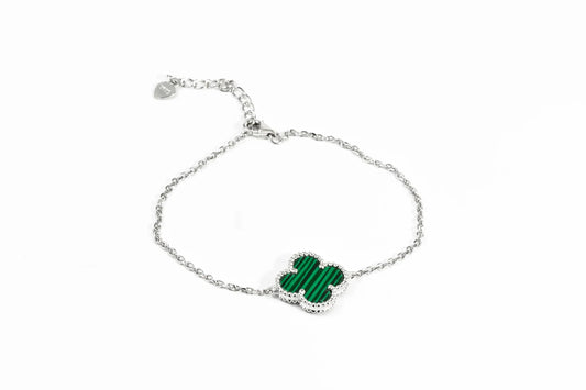 Silver Bracelet Malachite clover