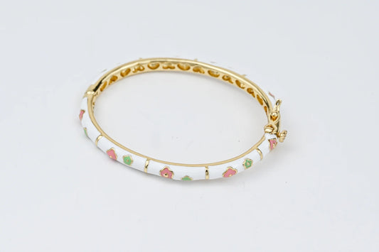 White Bracelet with Flowers for Kids Gold Plated