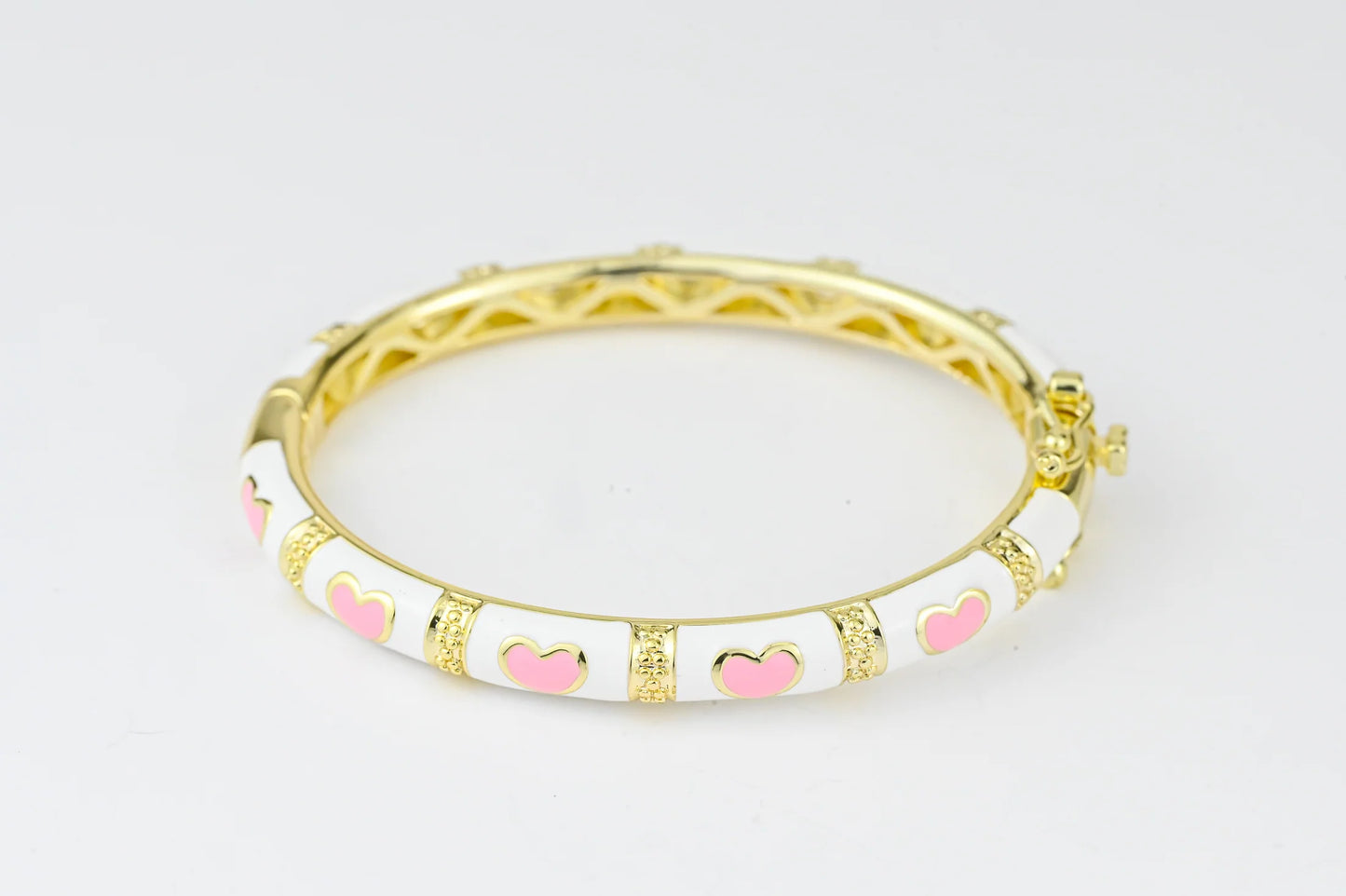 Pink Hearts Kids Bracelet Gold Plated