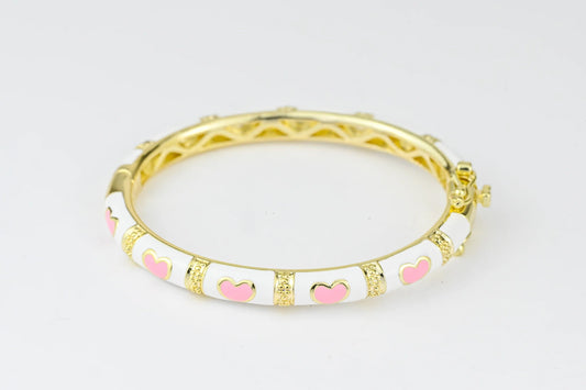Pink Hearts Kids Bracelet Gold Plated
