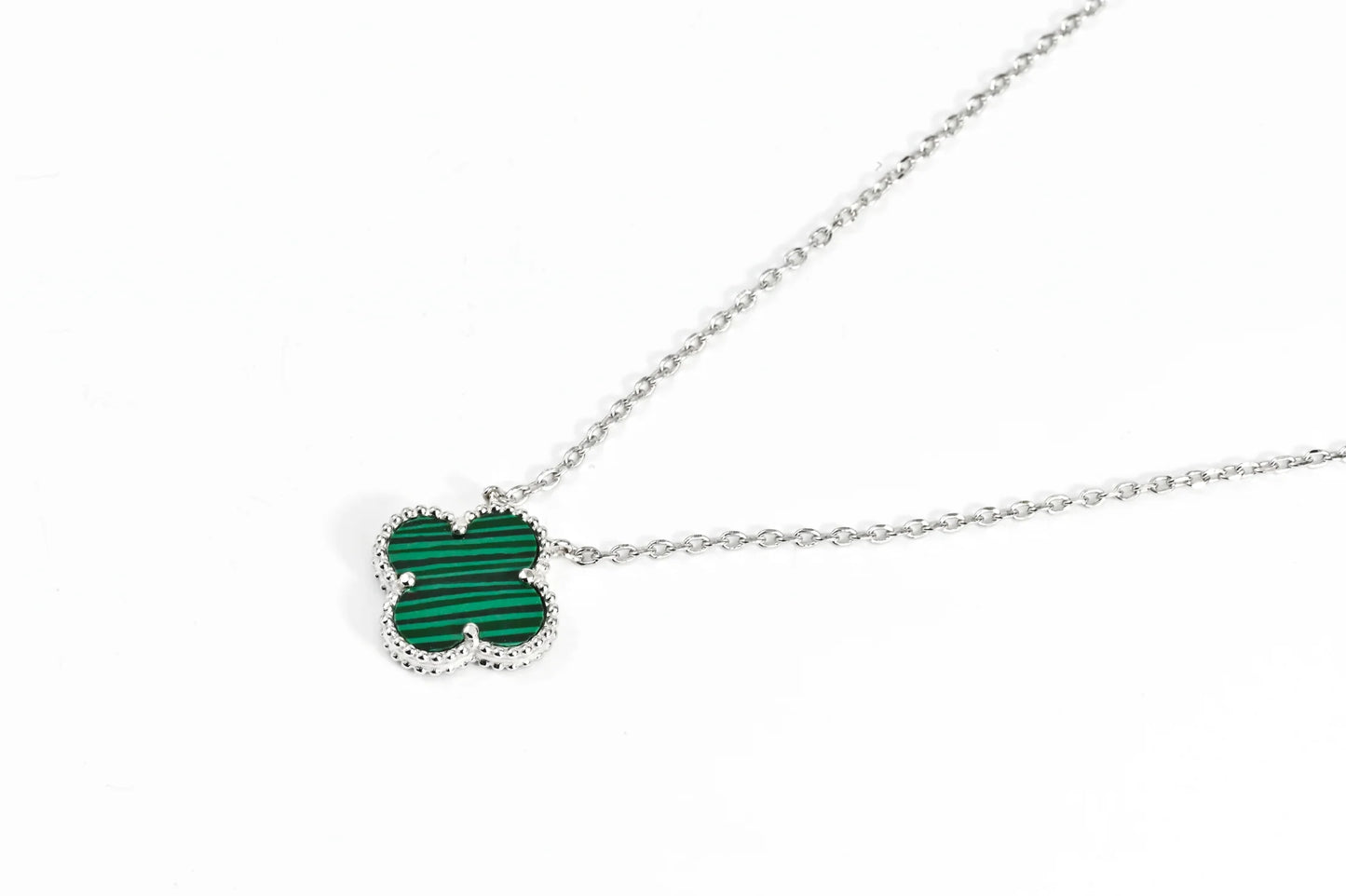 Silver Necklace Malachite clover