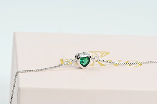 Silver Bracelet Green Heart