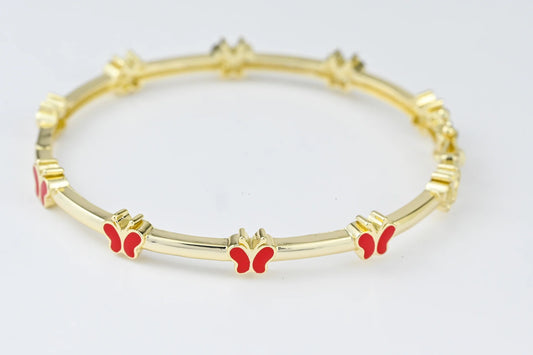 Kids Bracelet Red Butterflies Gold Plated