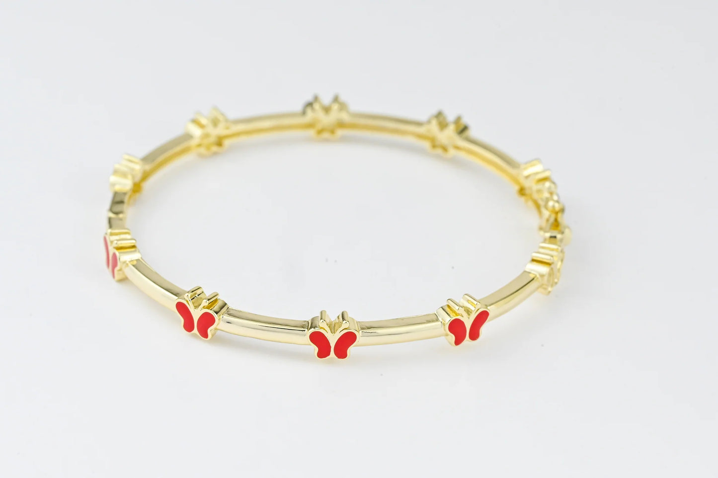Kids Bracelet Red Butterflies Gold Plated