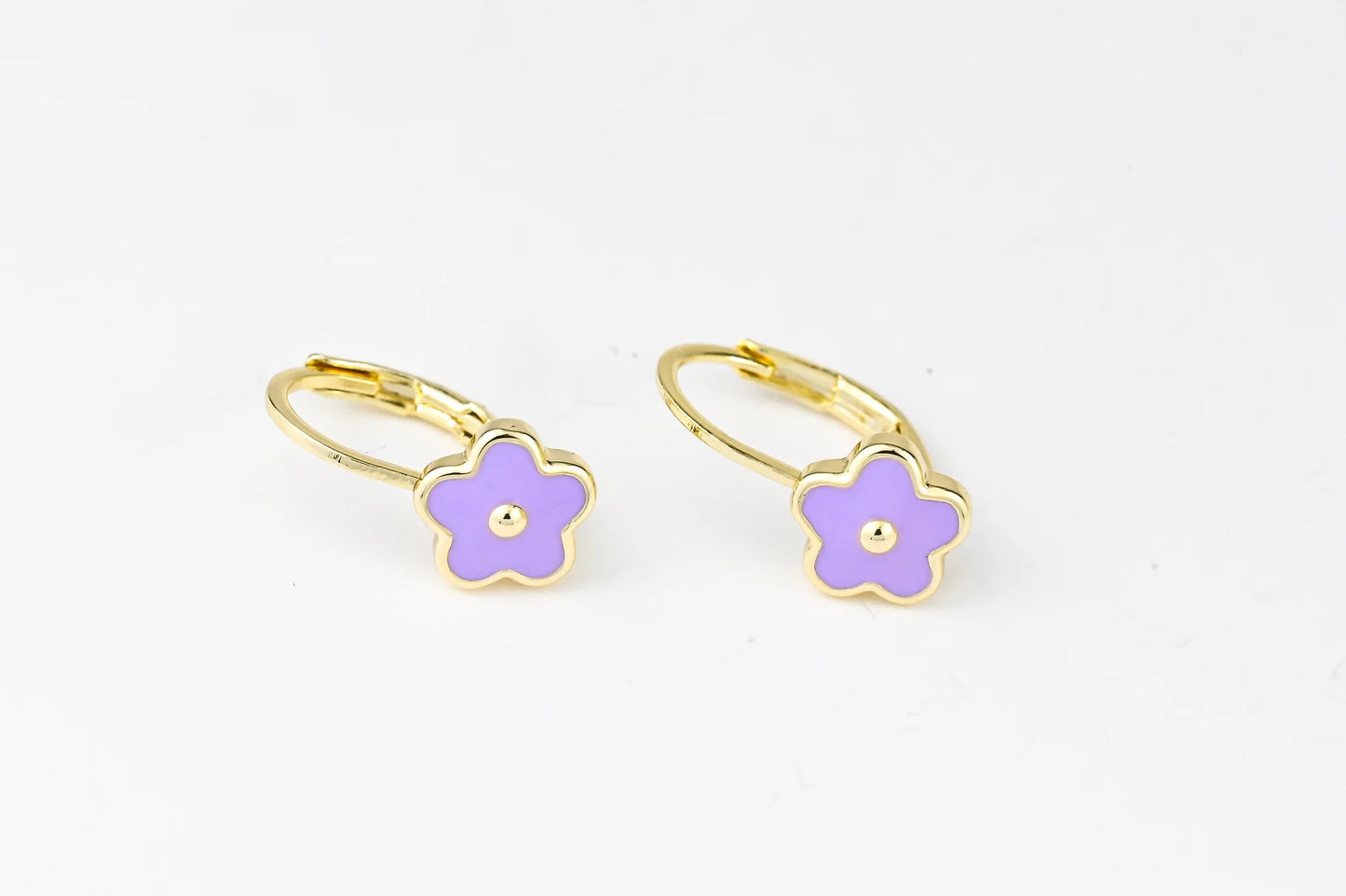 Kids Earrings Purple Flower Gold Plated