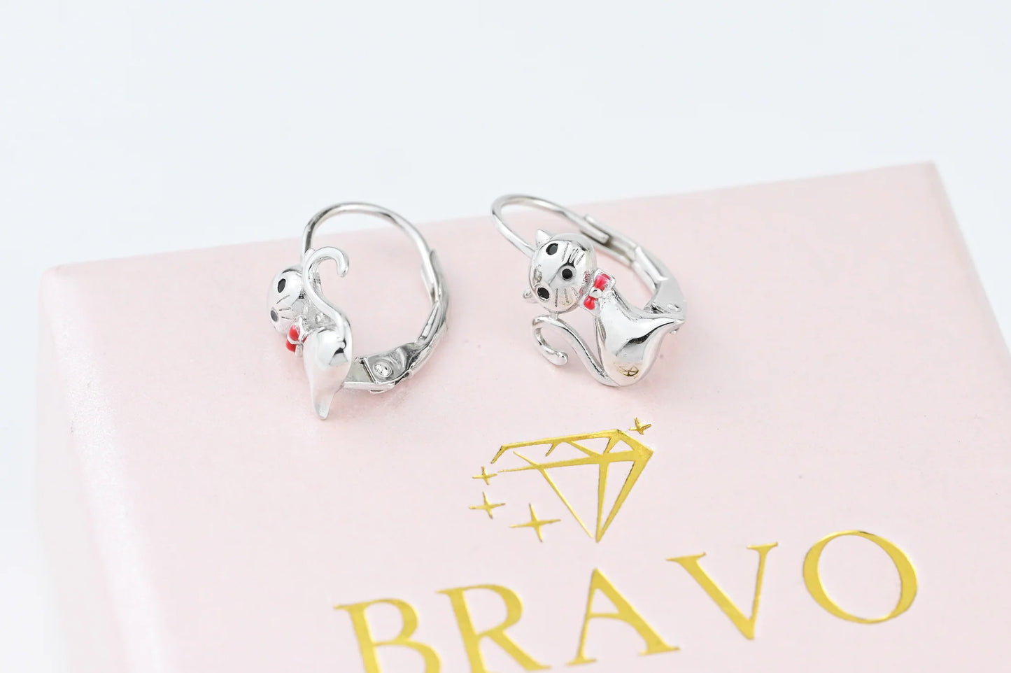 Silver Kids Earrings Cat