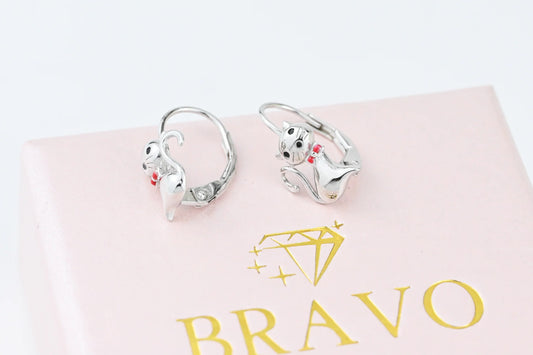 Silver Kids Earrings Cat