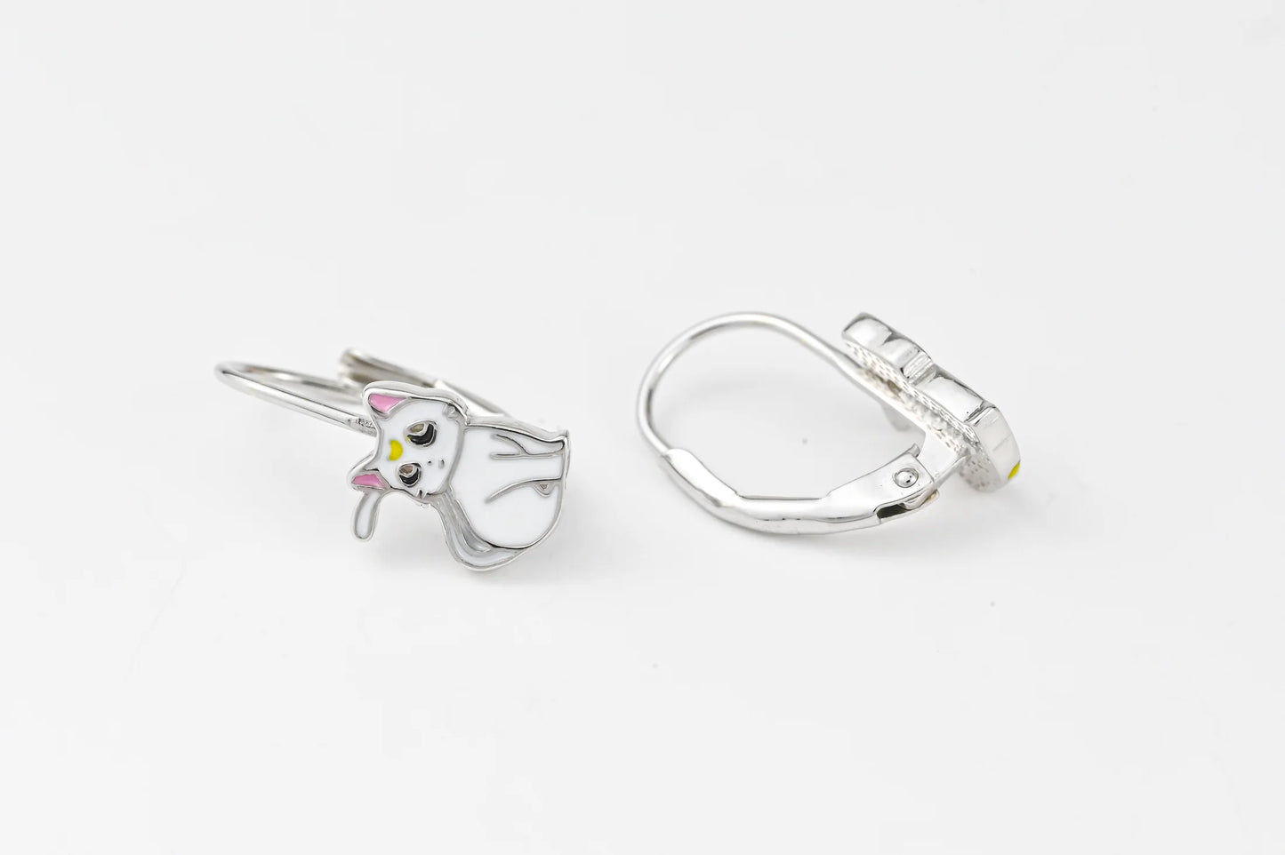Kids Silver Earrings Cat