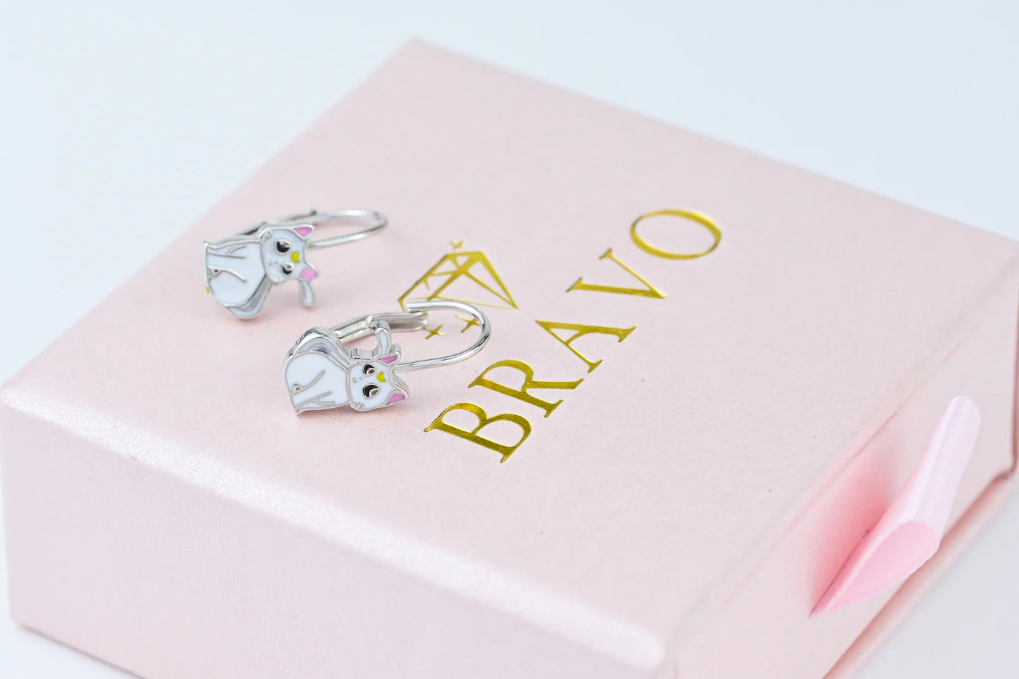 Kids Silver Earrings Cat
