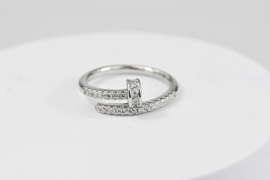 Silver Nail Wrap Ring with Cubic Zirconia Stones