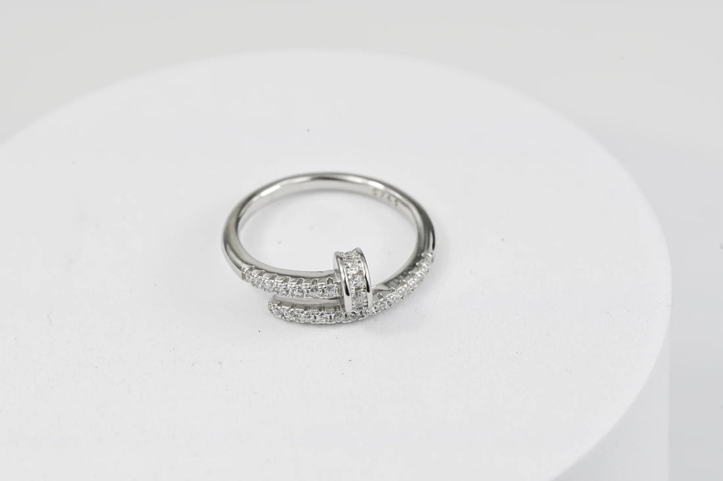 Silver Nail Wrap Ring with Cubic Zirconia Stones