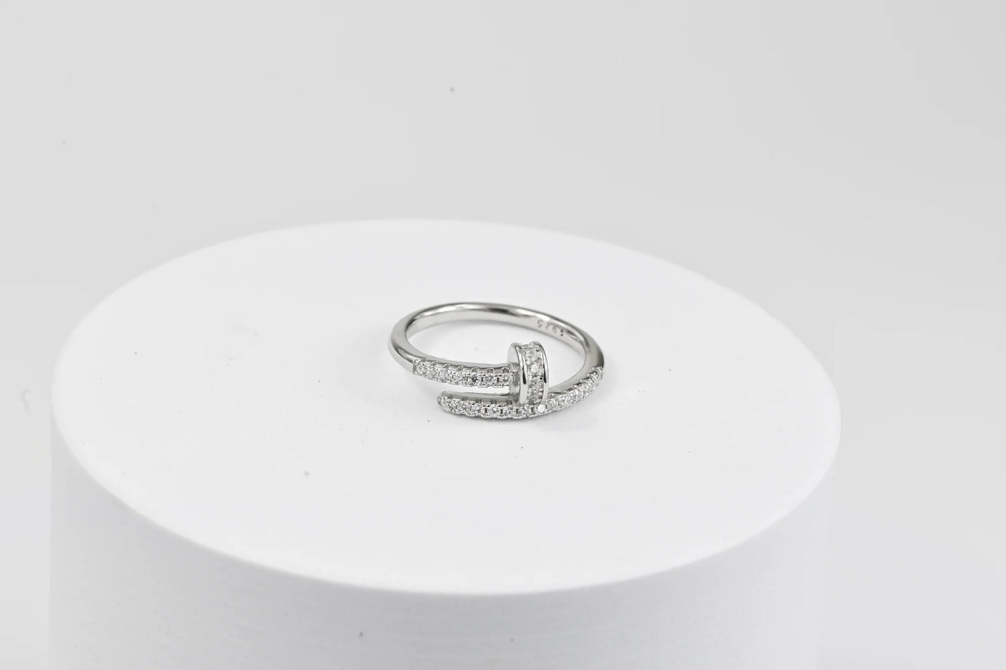 Silver Nail Wrap Ring with Cubic Zirconia Stones