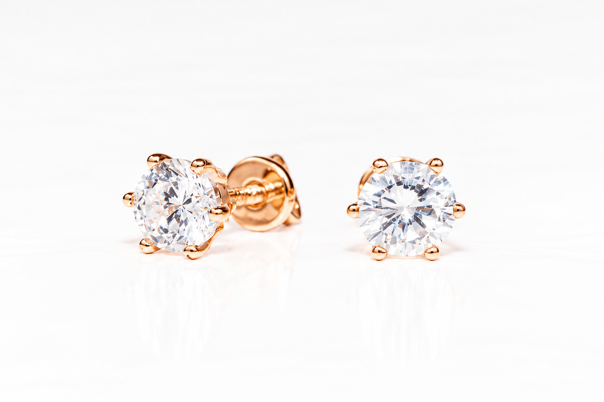 Rose Gold Stud Earrings with Zirconia stones