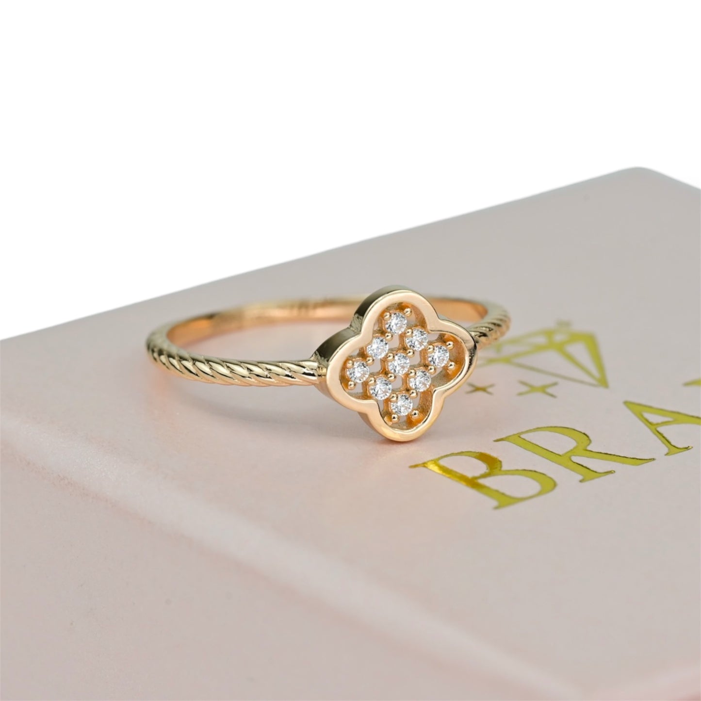 Ring Rose Gold Clover with Zirconia stones
