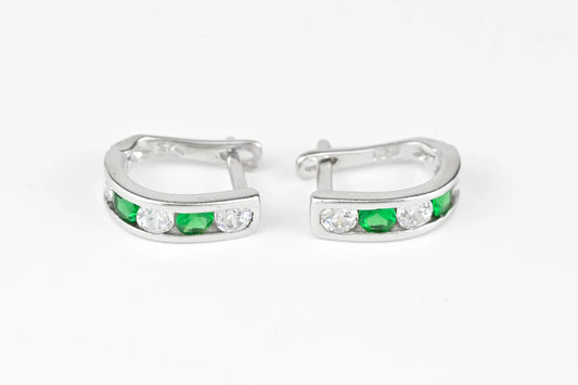 Silver Kids Earrings Green stones