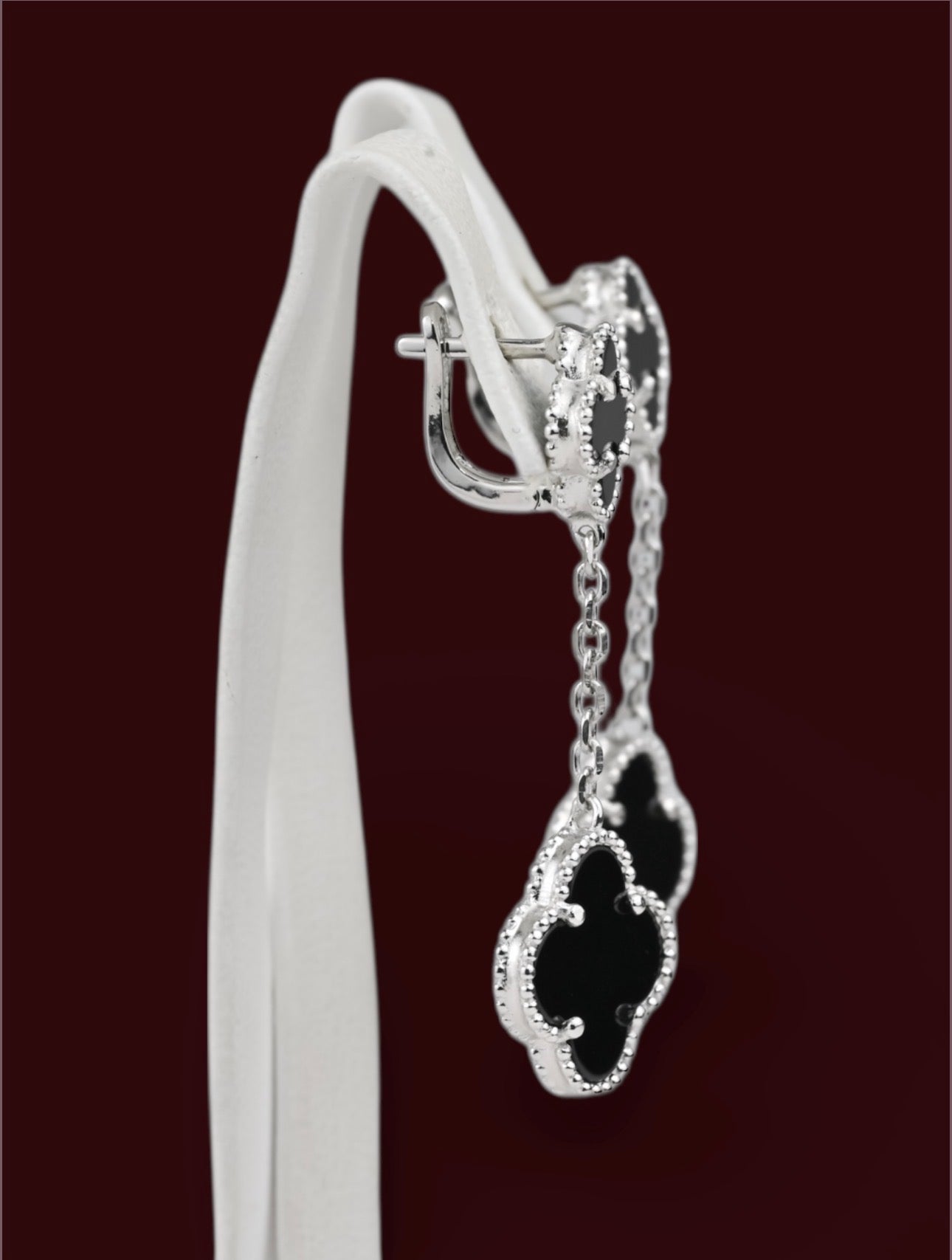 Dangle Silver Earrings Onyx Clover