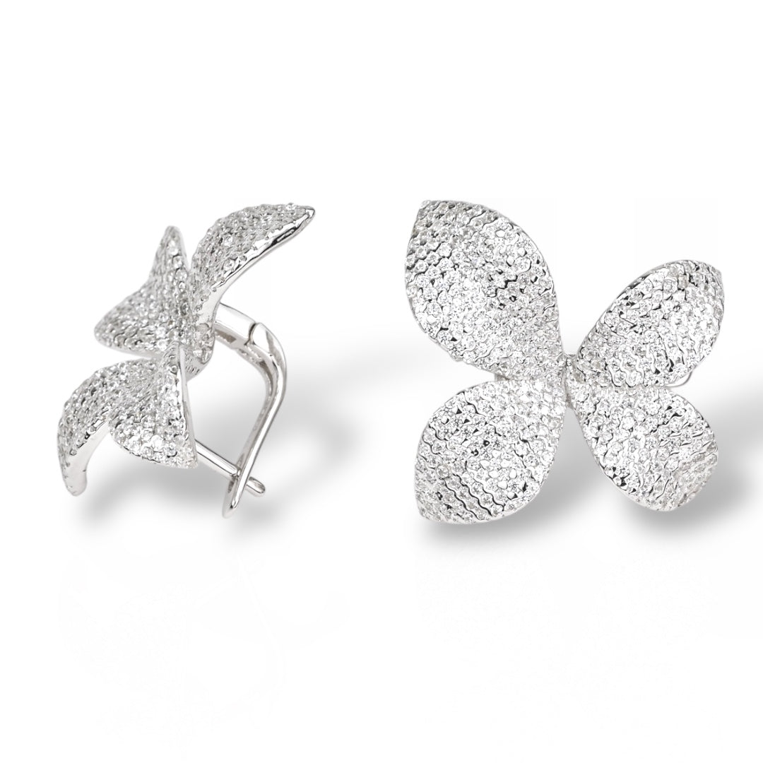 Silver Jewelry Set Flowers with Zirconia stones (Earrings,Ring,Pendant)