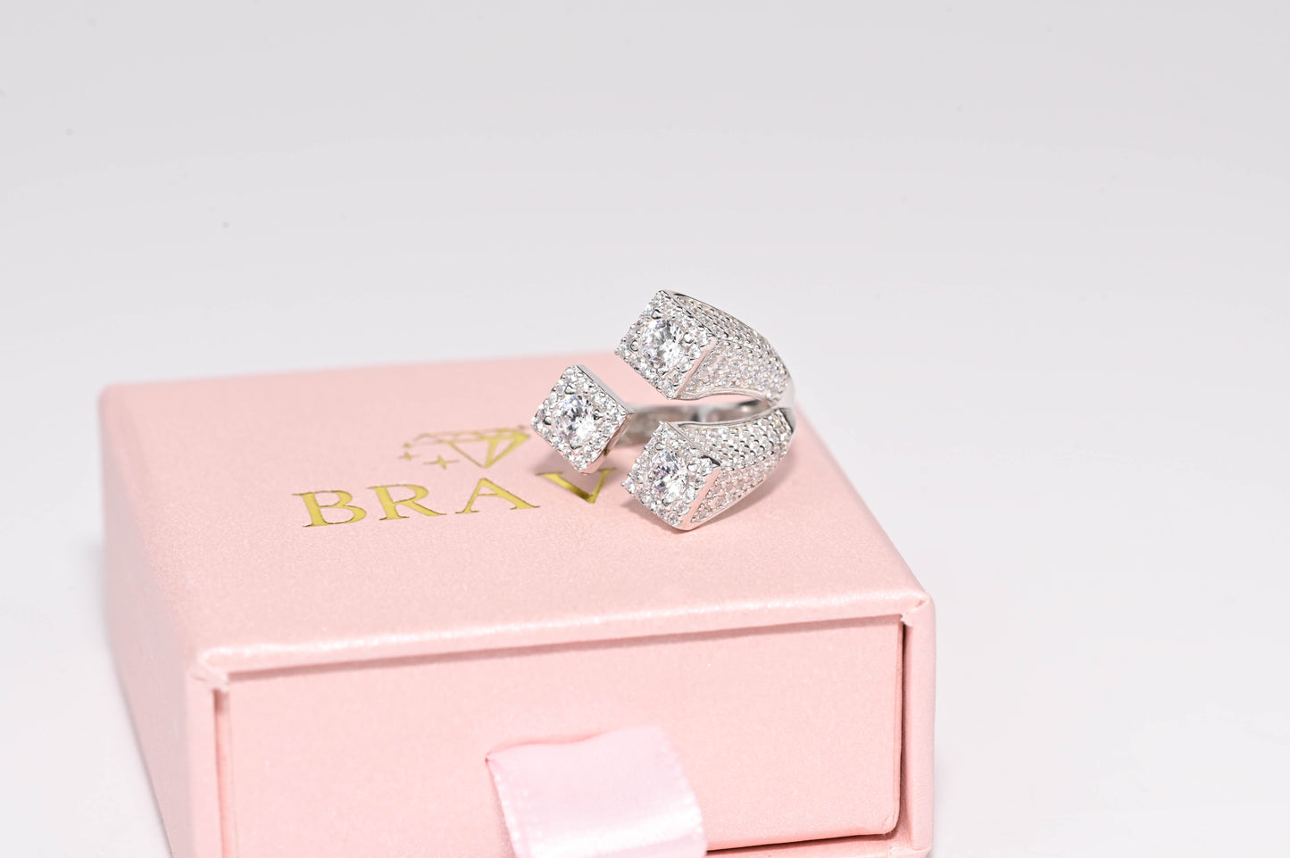 Silver Ring Triple Square with Zirconia stones