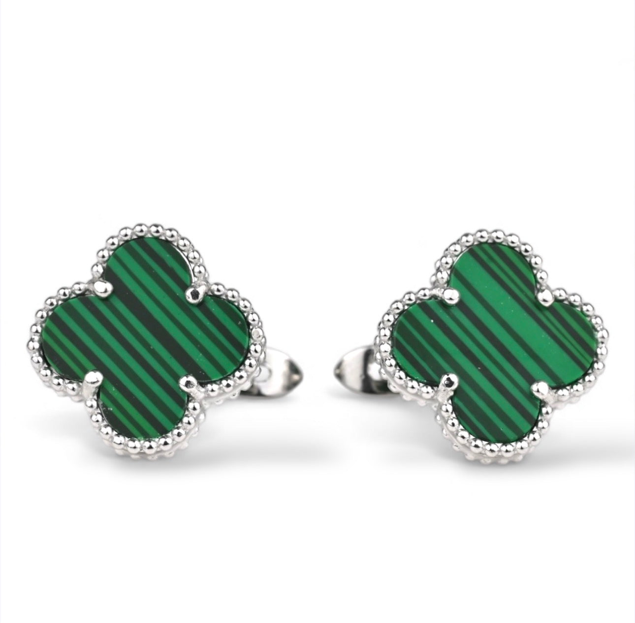 Clover Malachite Silver Earrings