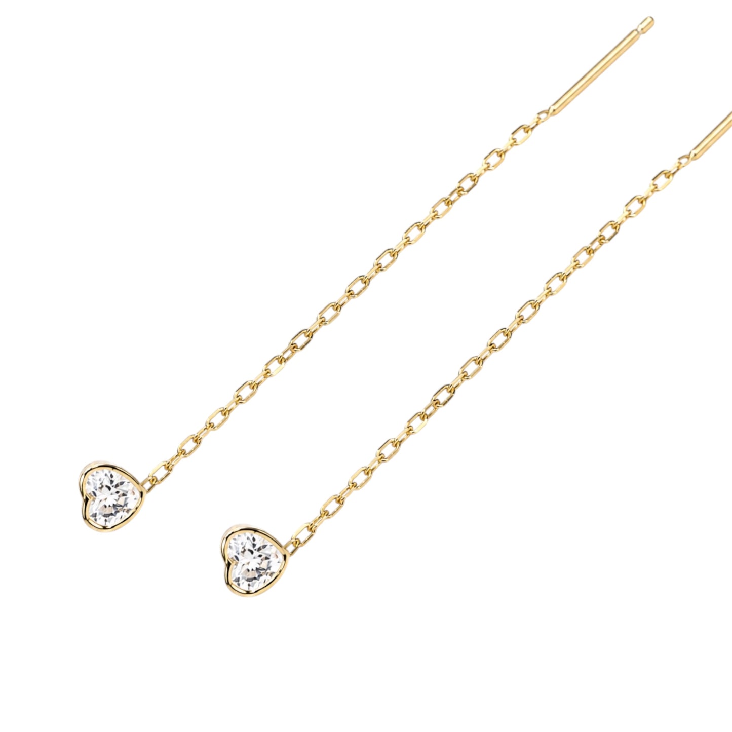 Silver Thread Earrings Hearts Yellow Gold Plated