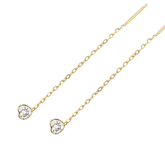 Silver Thread Earrings Hearts Yellow Gold Plated