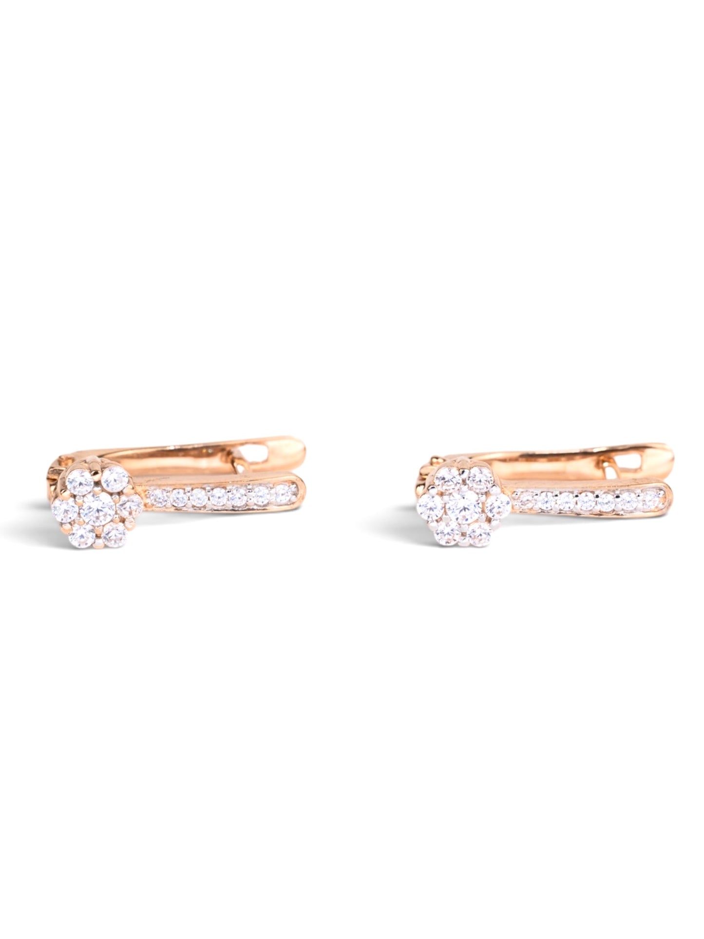 Rose Gold 585(14K) Earrings Dlowers with Zirconia stones
