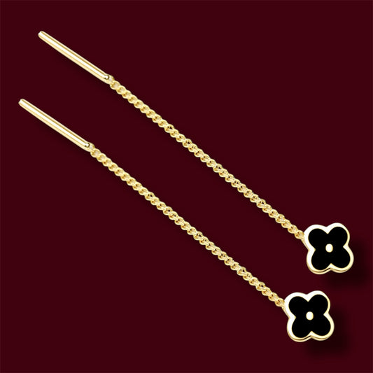 Thread Earrings Yellow Gold Flowers