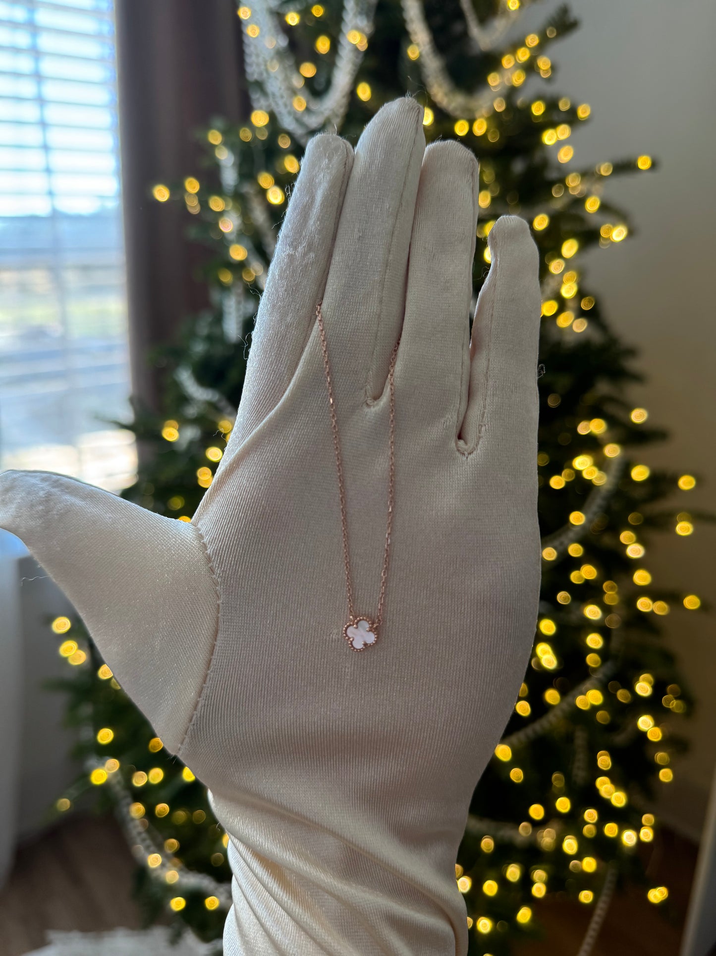 Silver Necklace Clovers Mother of Pearl Gold Plated