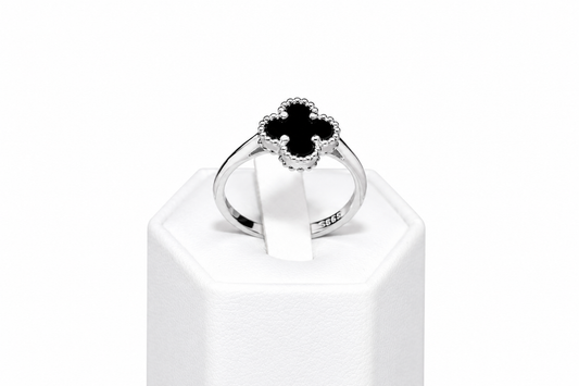 Silver Ring Onyx Clover
