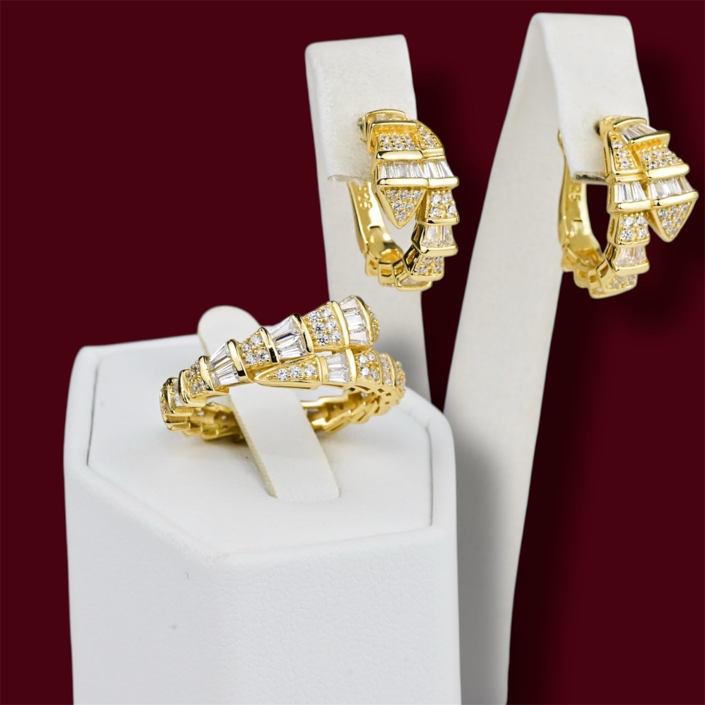 Silver 925 Yellow Gold Plated Set Snakes