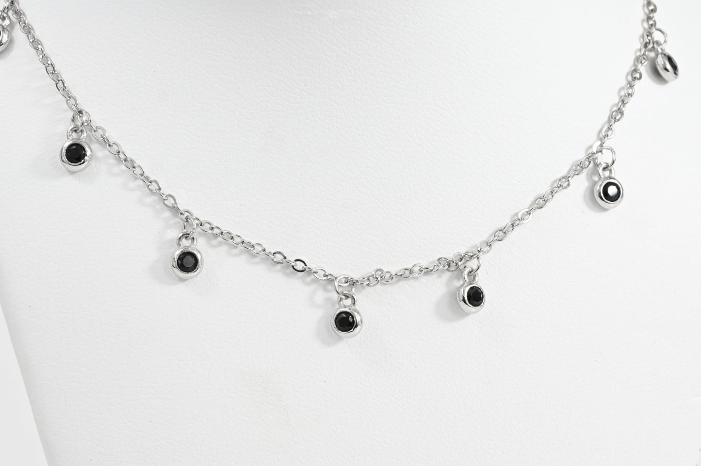 Silver Necklace with Black stones