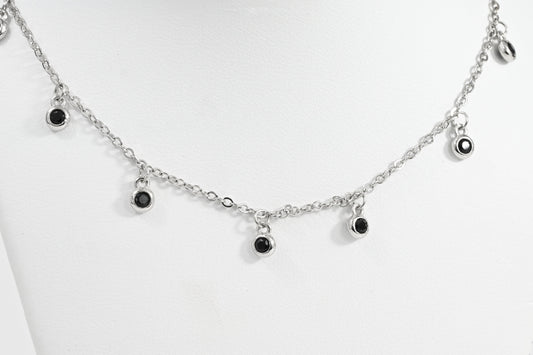 Silver Necklace with Black stones