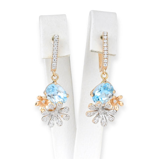 Dangle Earrings Flowers Blue Topaz
