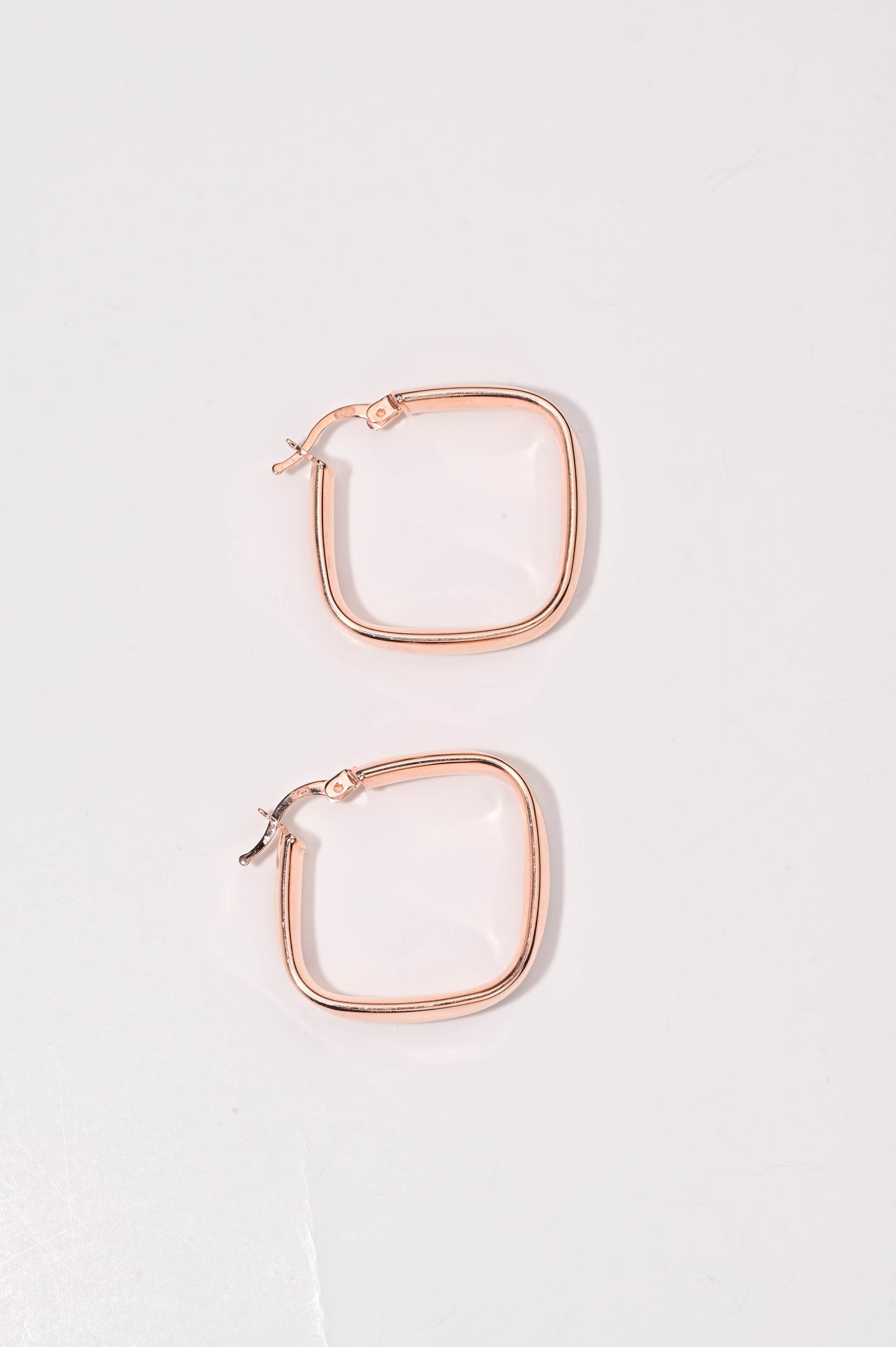 Silver Hoops Earrings Square Design Rose Gold Plated