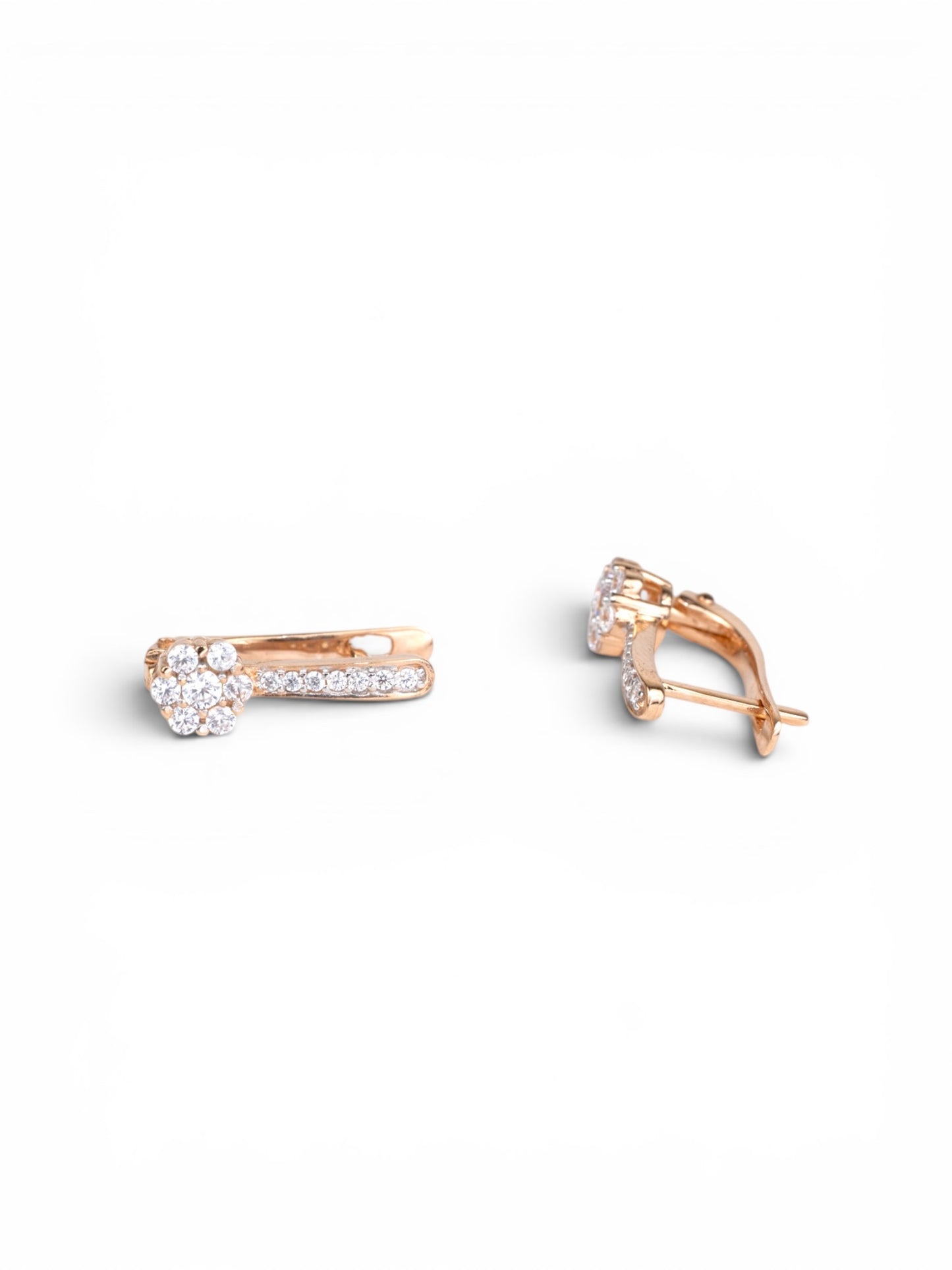 Rose Gold 585(14K) Earrings Dlowers with Zirconia stones