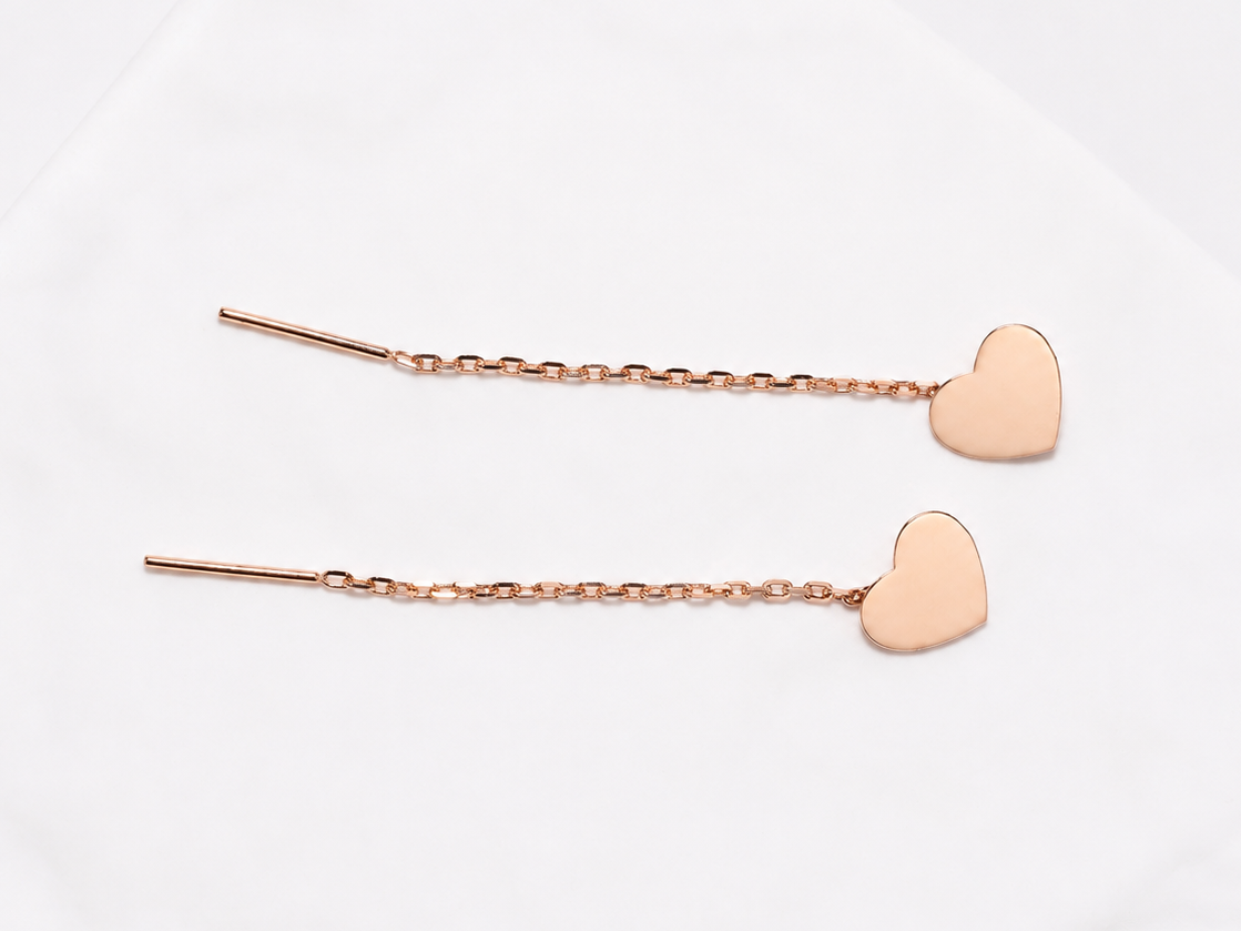 Thread Earrings Hearts Rose Gold 585(14K)