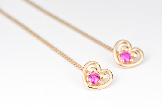 Thread Earrings Pink Heart