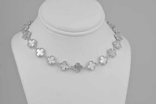 Silver Necklace Clover Mother of Pearl