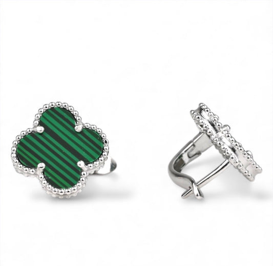 Clover Malachite Silver Earrings
