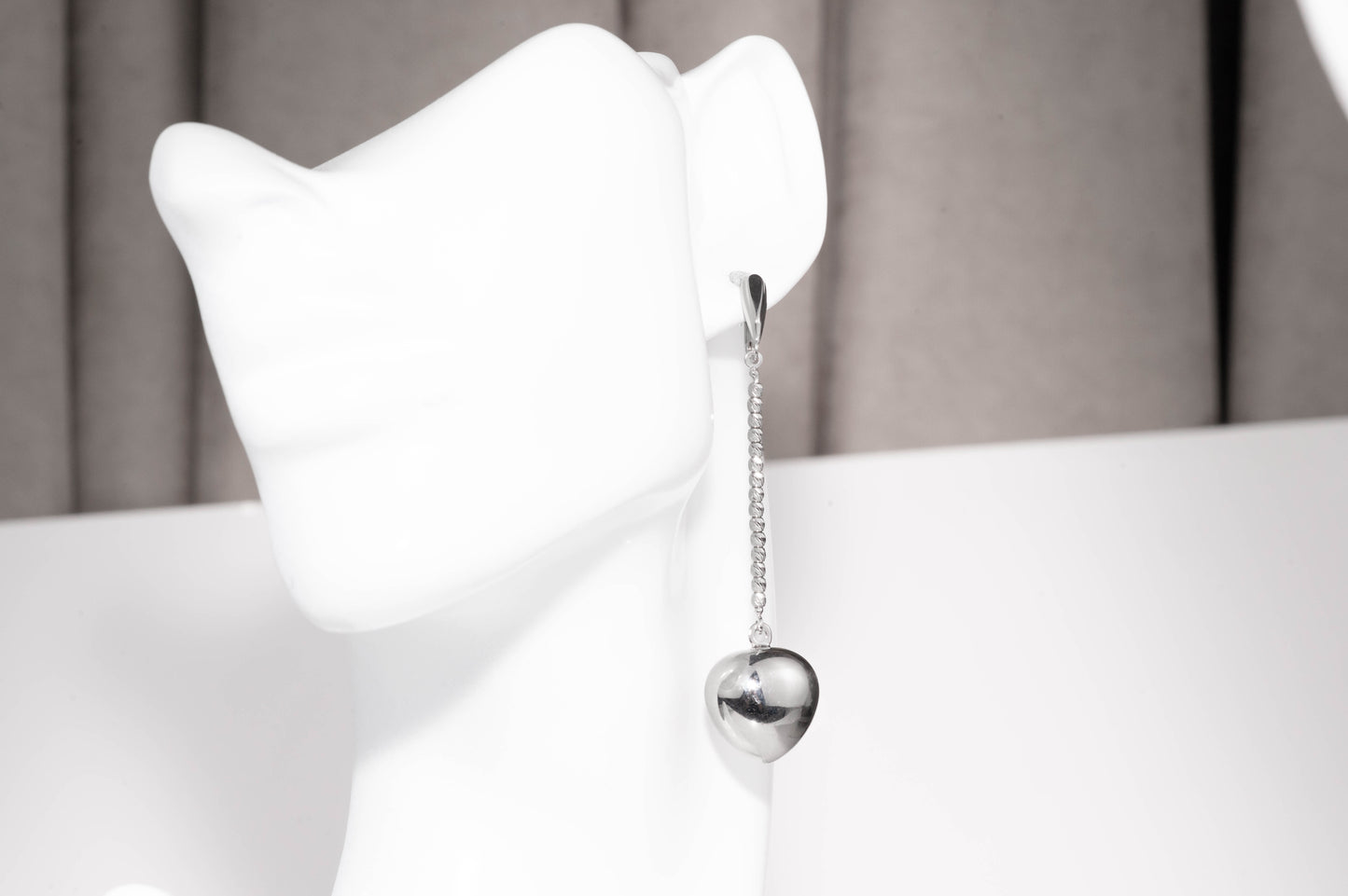 Sterling Silver Long Heart Drop Earrings